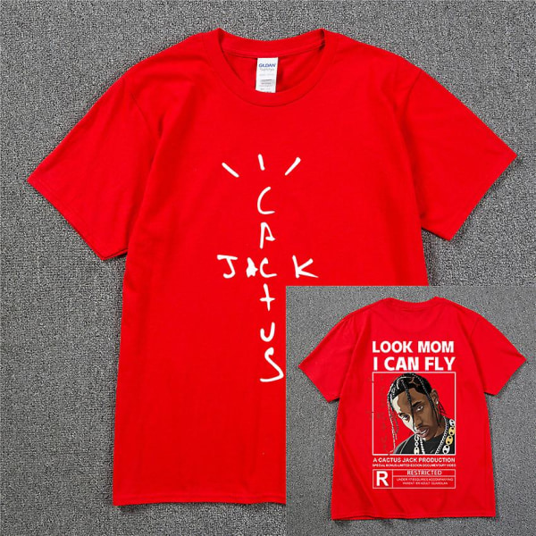 Mode Hip Hop Herr Tshirt Tour Kortärmad Cactus Jack Print Kanye West Basic Par Lös Kortärmad T-shirt Red 2 XXL