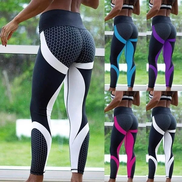 Printed Yogabyxor Dam Push Up Professionell löpning Fitness Gym Sport Leggings Tight Trouser Pencil Leggins Black L