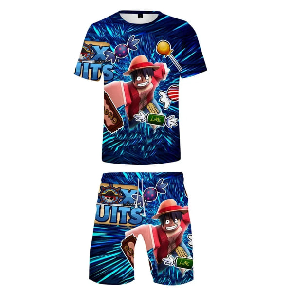 3D Game Blox Fruits Kortärmad T-shirt Shorts Tvådelad kostym Barnkläder Födelsedagspresent för barn E 150CM