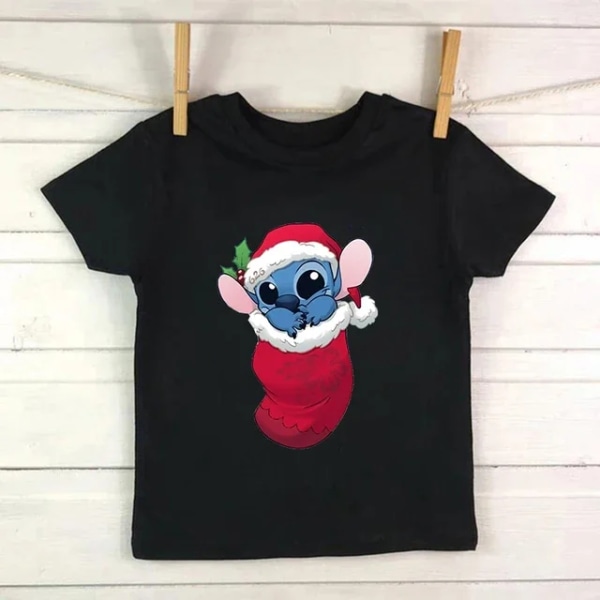 Barn T-shirt i bomull Barn Disney Lilo Stitch Tecknad T-shirt Stitch Söt Manga T-shirt Y2k Grafisk T-shirt Tjej Pojke Topp T-shirts black939 110