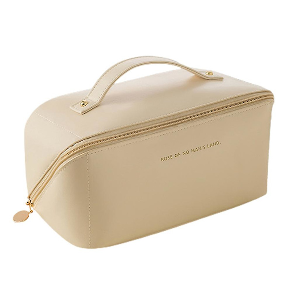 Tvådelat set (kuddväska + borstväska) Kosmetikväska Pu Läder kosmetikaväska Resehandväska beige