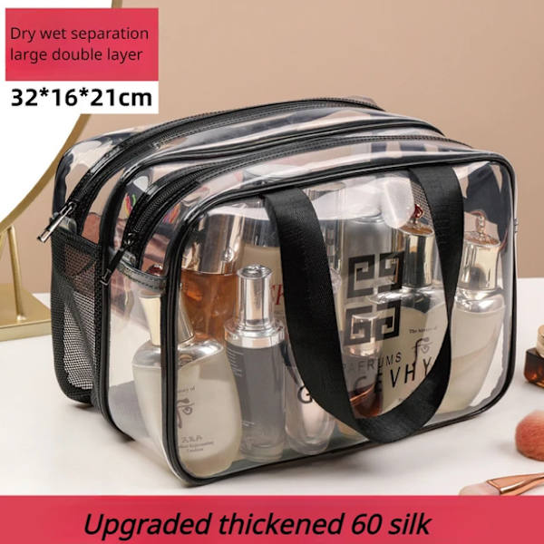 Transparent sminkväska Organizer Hangbag förvaringspåsar Torr Våtseparation Case Kvinnliga nödvändigheter Resor Toalettväska A-big transparent