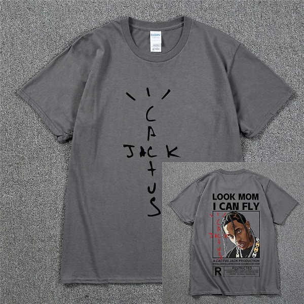 Mode Hip Hop Herr Tshirt Tour Kortärmad Cactus Jack Print Kanye West Basic Par Lös Kortärmad T-shirt Dark Gray 1 XL