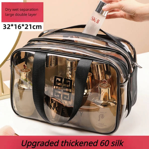 Transparent sminkväska Organizer Hangbag förvaringspåsar Torr Våtseparation Case Kvinnliga nödvändigheter Resor Toalettväska B-big grey coffee
