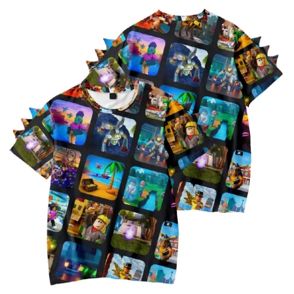 2024 Nytt 3D-sommarspel ROBLOX Printed barnkläder Dinosaurie Kortärmad T-shirt Fashionabla och mångsidiga E 140CM