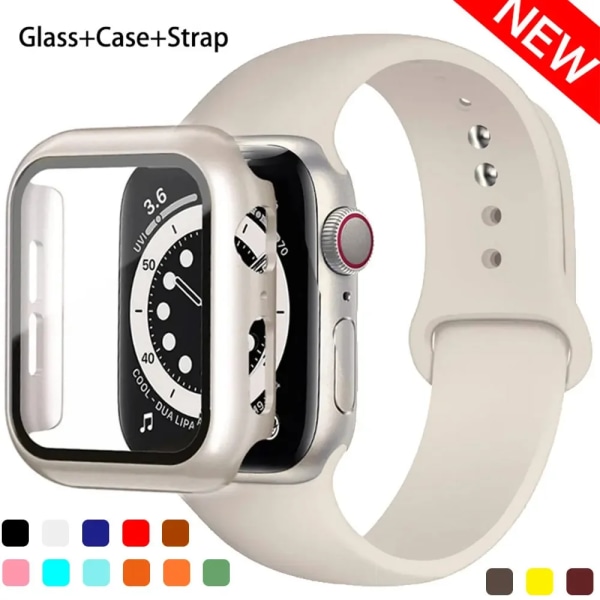 Lämplig för äpplen Glas+ Case+ Rem För Apple Watch band 44mm 45mm 42mm 41mm 40mm 38mm Silikonarmband iWatch-serien 8 9 7 6 5 20 Cobalt blue 44mm series 654 se