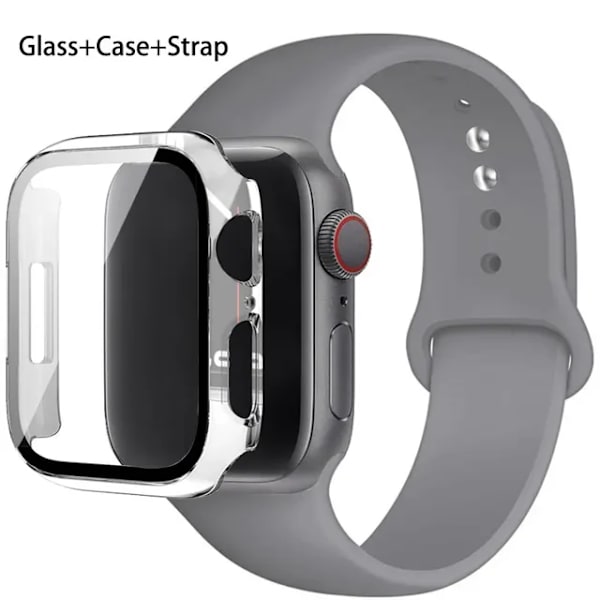 Lämplig för äpplen Glas+ Case+ Rem För Apple Watch band 44mm 45mm 42mm 41mm 40mm 38mm Silikonarmband iWatch-serien 8 9 7 6 5 22 Cocoa 40mm series 654 se