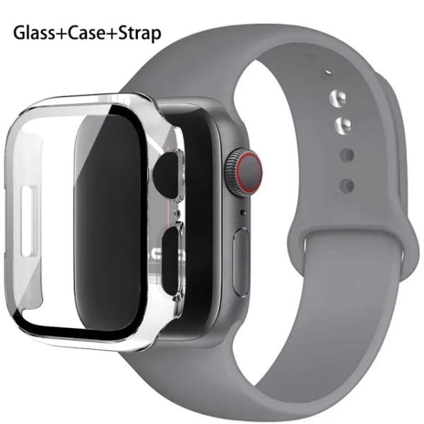 Lämplig för äpplen Glas+ Case+ Rem För Apple Watch band 44mm 45mm 42mm 41mm 40mm 38mm Silikonarmband iWatch-serien 8 9 7 6 5 22 Cocoa 41mm series 7 8 9