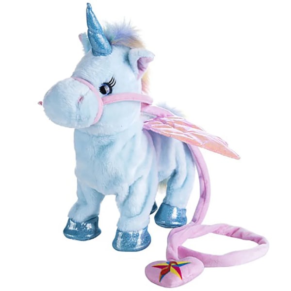 Elektrisk gå och sjunga Unicorn Plyschleksak Gosedjur Pegasus Ponnyleksaker 35cm Musik Enhörningsleksak för barn Julklappar Blue