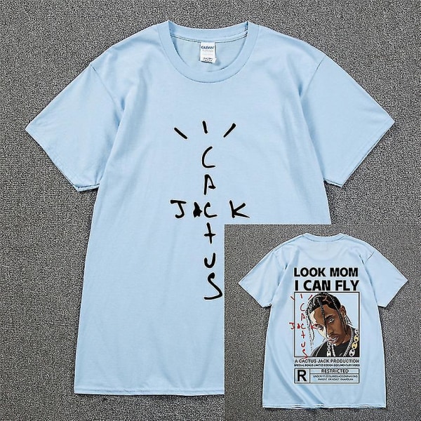 Mode Hip Hop Herr Tshirt Tour Kortärmad Cactus Jack Print Kanye West Basic Par Lös Kortärmad T-shirt Light Blue 1 M