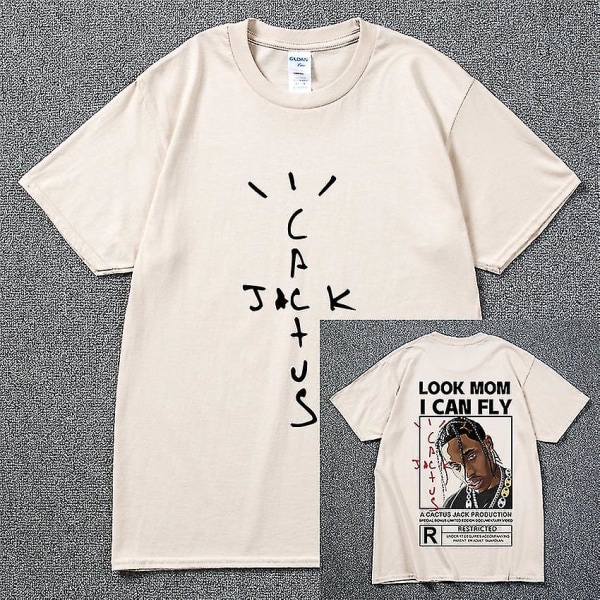 Mode Hip Hop Herr Tshirt Tour Kortärmad Cactus Jack Print Kanye West Basic Par Lös Kortärmad T-shirt Khaki 1 S