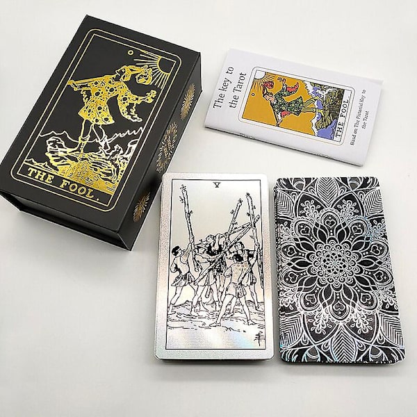 Nya plastryttare varmstämplande guldfolie tarot utsökta spådomskort för brädspel för insamling Laser black none