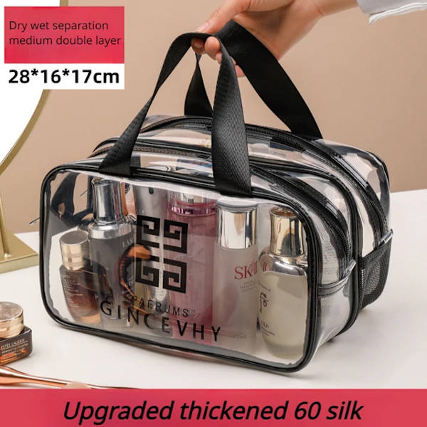 Transparent sminkväska Organizer Hangbag förvaringspåsar Torr Våtseparation Case Kvinnliga nödvändigheter Resor Toalettväska C-medium transparent