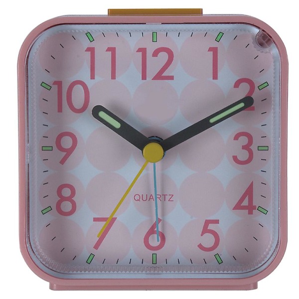 Liten batteridriven analog väckarklocka Tyst, ej tickande Vit pink