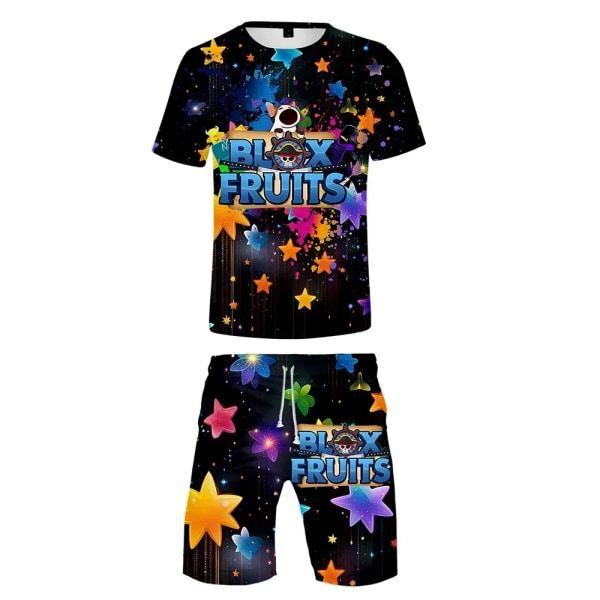 3D Game Blox Fruits Kortärmad T-shirt Shorts Tvådelad kostym Barnkläder Födelsedagspresent för barn A 110CM