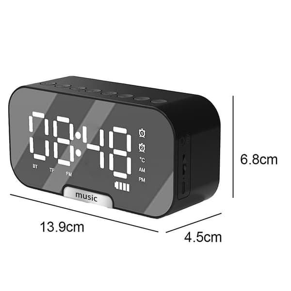 Trådlös Bluetooth högtalare Spegelklocka Miniväckarklocka Vit black