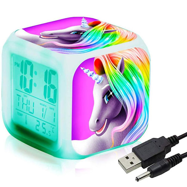 Unicorn digitala väckarklockor för flickor, glödande nattledd lcd-kub med ljus Barn Vakna vid sängklockan Födelsedagspresenter för barn Kvinnor Vuxen null none
