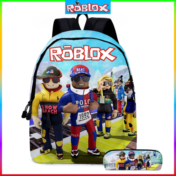 A-SET Roblox Primär- och mellanstadieelever Skolväska Pennaväska Måltidsväska Pojkar Flickor Anime Mochila Födelsedagspresent för barn 2PC-F