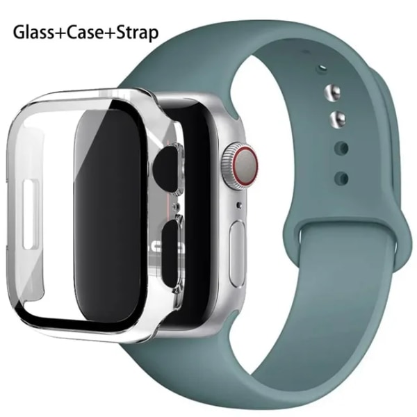 Lämplig för äpplen Glas+ Case+ Rem För Apple Watch band 44mm 45mm 42mm 41mm 40mm 38mm Silikonarmband iWatch-serien 8 9 7 6 5 62 cactus 38mm series 321