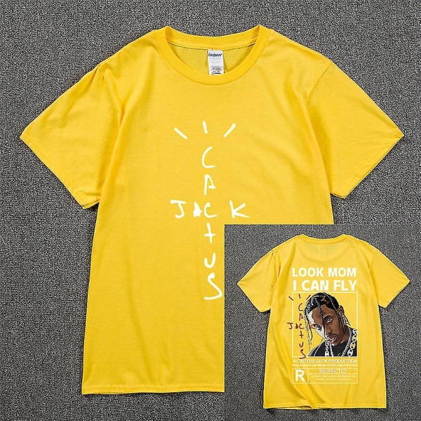 Mode Hip Hop Herr Tshirt Tour Kortärmad Cactus Jack Print Kanye West Basic Par Lös Kortärmad T-shirt Yellow 2 XL