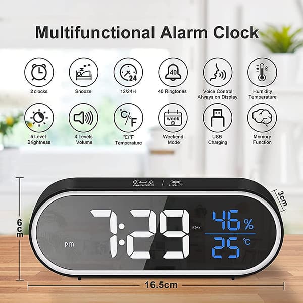 Digital väckarklocka Stor led luftfuktighet temperatur display, acsergery USB null none