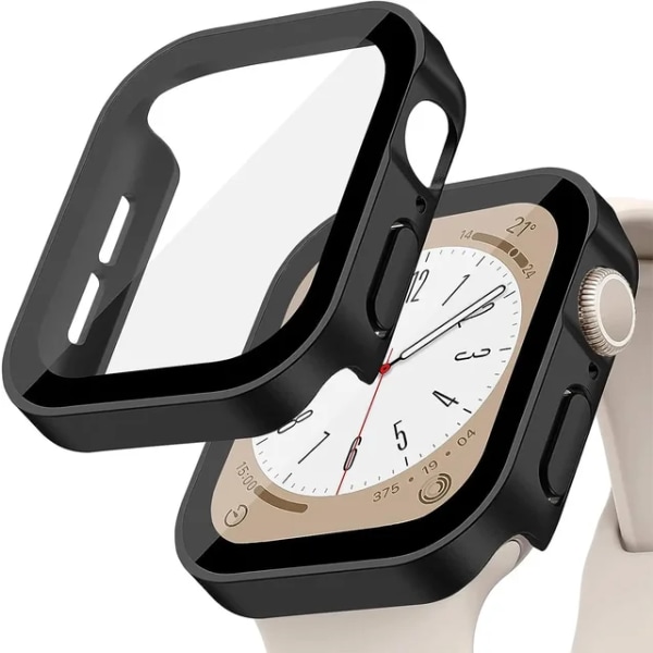 Lämplig för äpplen Tempered Glass+ Cover för Apple Watch 9 8 7 45mm 41mm PC Bumper Skärmskydd Case iWatch Series 7 6 5 4 SE2 44mm 40mm matte 6 black 40MM(Series 456SE)