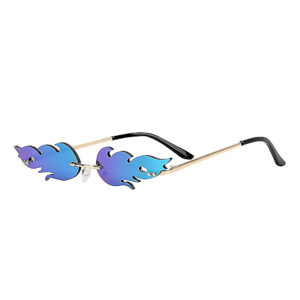 Streetwear Fashion Fire Flame Solglasögon Bilglasögon Uv 400 Glasögon Trendiga Narrow Rimless Wave Solglasögon Silver