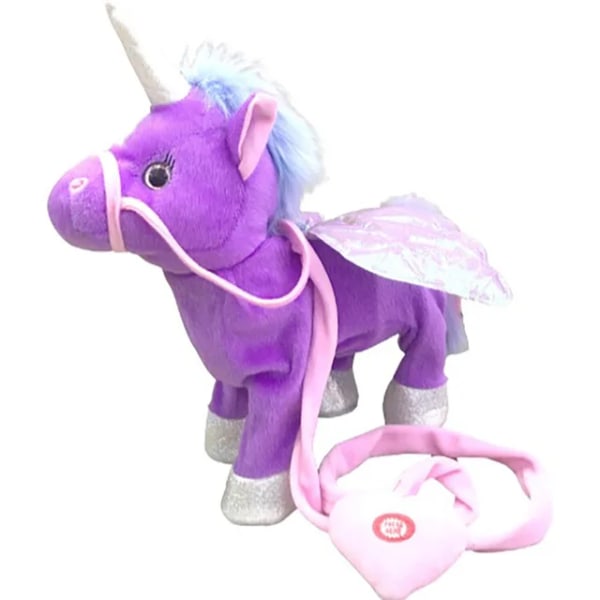 Elektrisk gå och sjunga Unicorn Plyschleksak Gosedjur Pegasus Ponnyleksaker 35cm Musik Enhörningsleksak för barn Julklappar Purple