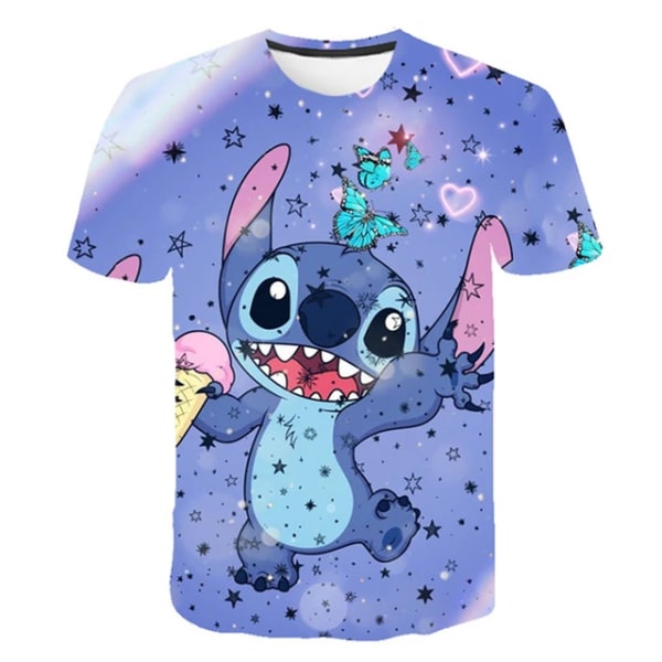 Kawaii Lilo Stitch Rolig tecknad T-shirt Barnstygn Söt Manga T-shirt Y2k Grafisk T-shirt för flickor Streetwear Boys Top Tees 14 130