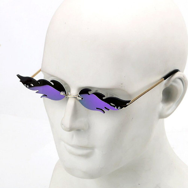 Streetwear Fashion Fire Flame Solglasögon Bilglasögon Uv 400 Glasögon Trendiga Narrow Rimless Wave Solglasögon gray