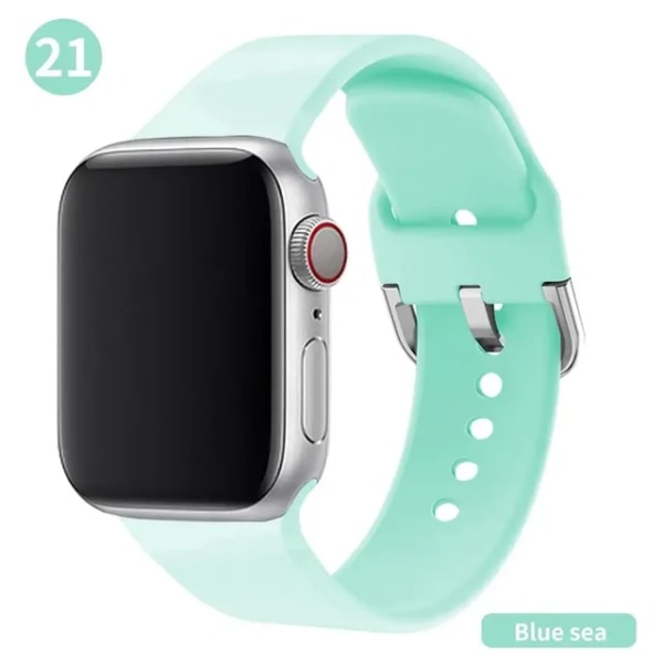 Lämplig för äpplen Mjuk silikonrem för Apple Watch Band 41mm 45mm 38mm 42mm 40 41mm Smart Watchband Armband För iWatch Series 9 8 7 6 Blue sea 38 40 41 mm M-L