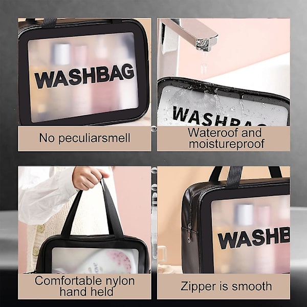 Transparent kosmetisk väska Pvc vattentät kosmetisk väska Transparent resesorteringsväska Transparent plasthandväska black