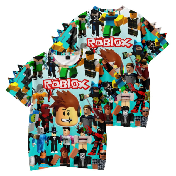 2024 Nytt 3D-sommarspel ROBLOX Printed barnkläder Dinosaurie Kortärmad T-shirt Fashionabla och mångsidiga E 160CM
