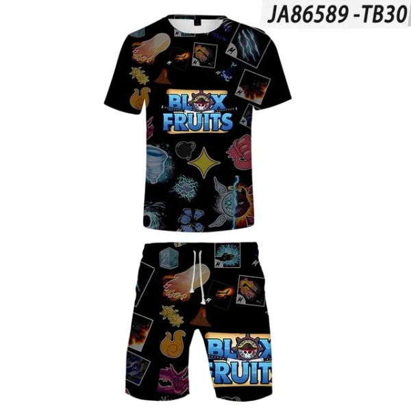 3D Game Blox Fruits Kortärmad T-shirt Shorts Tvådelad kostym Barnkläder Födelsedagspresent för barn C 150CM