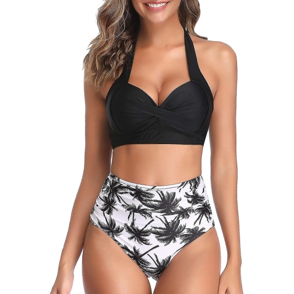Dam Vintage Baddräkt Tvådelad Retro Grimma Ruched High Waist Bikini Medium