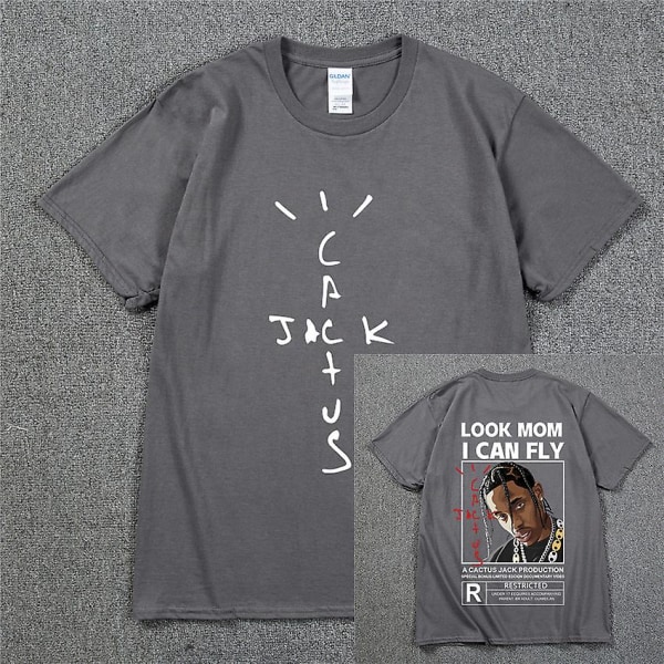 Mode Hip Hop Herr Tshirt Tour Kortärmad Cactus Jack Print Kanye West Basic Par Lös Kortärmad T-shirt Dark Gray 2 M