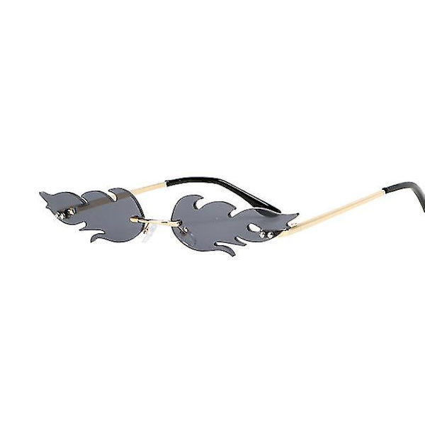 Streetwear Fashion Fire Flame Solglasögon Bilglasögon Uv 400 Glasögon Trendiga Narrow Rimless Wave Solglasögon gray