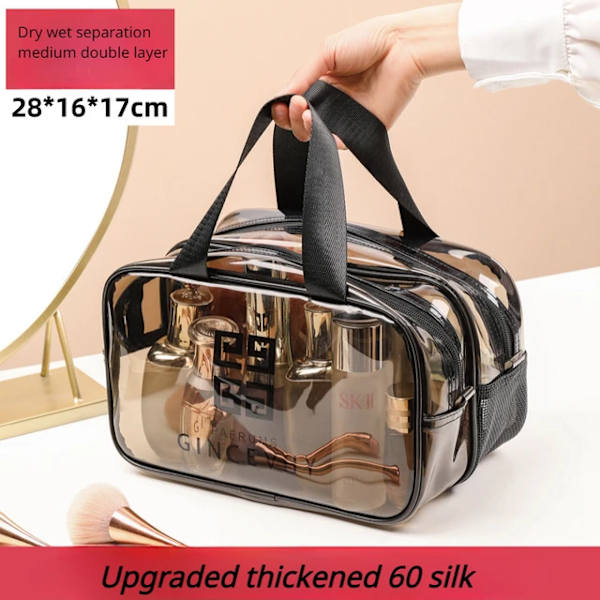 Transparent sminkväska Organizer Hangbag förvaringspåsar Torr Våtseparation Case Kvinnliga nödvändigheter Resor Toalettväska D-medium grey coffee