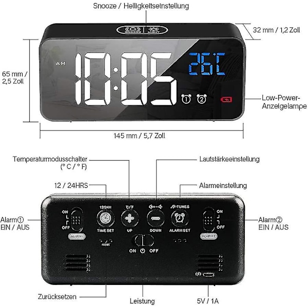 Digital väckarklocka, LED digital klocka Bordsklocka med röststyrningsfunktion och temperaturdisplay, M null none