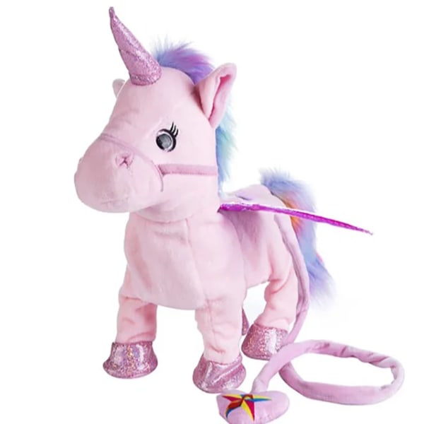 Elektrisk gå och sjunga Unicorn Plyschleksak Gosedjur Pegasus Ponnyleksaker 35cm Musik Enhörningsleksak för barn Julklappar Pink