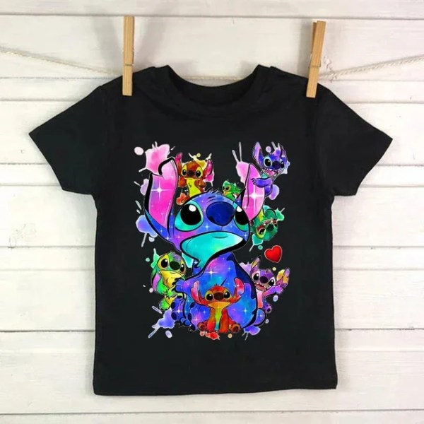 Barn T-shirt i bomull Barn Disney Lilo Stitch Tecknad T-shirt Stitch Söt Manga T-shirt Y2k Grafisk T-shirt Tjej Pojke Topp T-shirts black59001 160