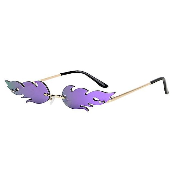 Streetwear Fashion Fire Flame Solglasögon Bilglasögon Uv 400 Glasögon Trendiga Narrow Rimless Wave Solglasögon Purple