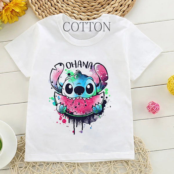 Barn T-shirt i bomull Barn Disney Lilo Stitch Tecknad T-shirt Stitch Söt Manga T-shirt Y2k Grafisk T-shirt Tjej Pojke Topp T-shirts 59219 160