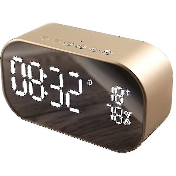 Väckarklocka Display Ljud Trådlös Bluetooth Bass Creative Desktop Bedside Högtalare Rich gold