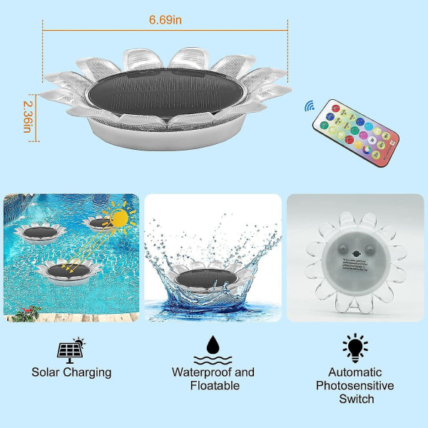 Solar flytande poolljus LED-fjärrkontroll Dammfontänljus Innergård Dekorativt ljus Landskap Solblomsljus (1 st) null none