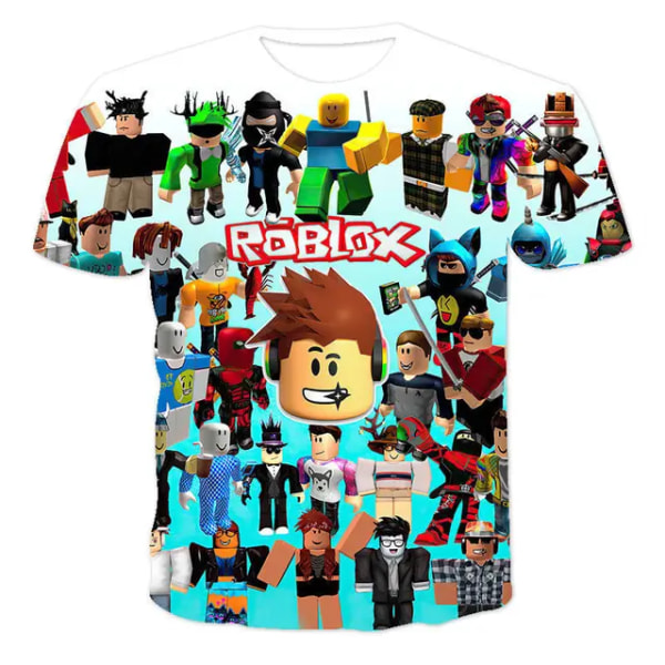 Barnkläder ROBLOX Tecknat print Skarva T-shirt O-ringad Sport T-shirt Pojkar Flickor Toppar Hög kvalitet Kortärmad Bästa present 5 110CM