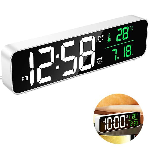 Digital Väckarklocka - Led Mirror Väggklocka Med Datum Temperatur Display White