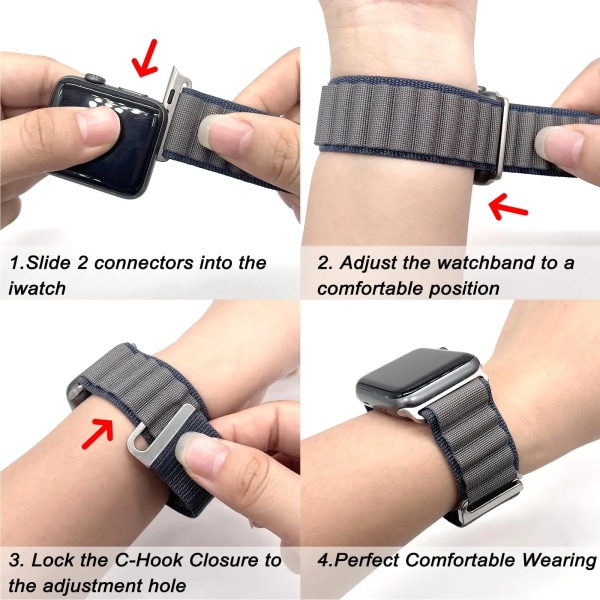 Lämplig för äpplen Alpine Loop Strap för Apple Watch Ultra Band 49mm 45mm 44mm 42mm 41mm 40mm Metall C-Hook Armband iwatch SE series 9 8 7 Black 38mm 40mm 41mm