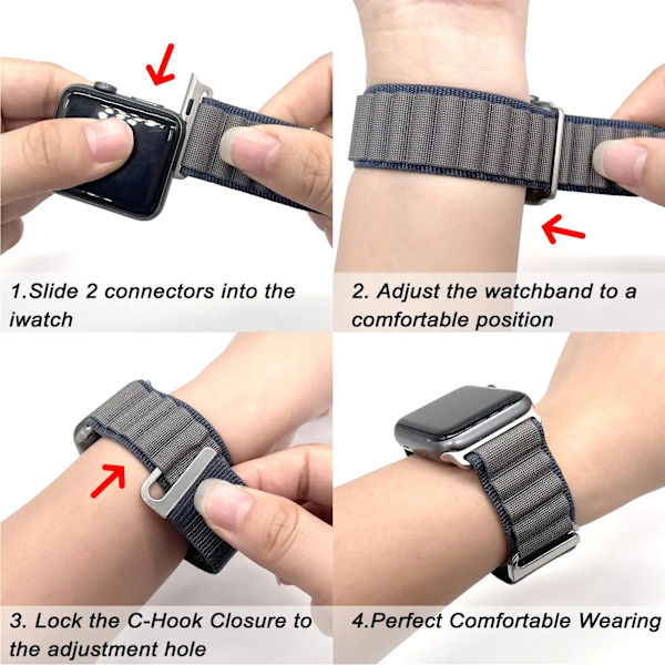 Lämplig för äpplen Alpine Loop Strap för Apple Watch Ultra Band 49mm 45mm 44mm 42mm 41mm 40mm Metall C-Hook Armband iwatch SE series 9 8 7 Gray 38mm 40mm 41mm