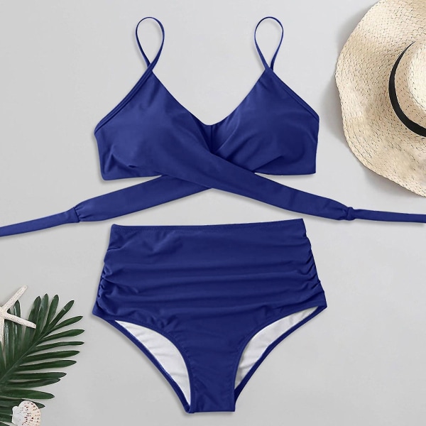 Nymode delad baddräkt för kvinnor Casual bikinibaddräkt Blue L